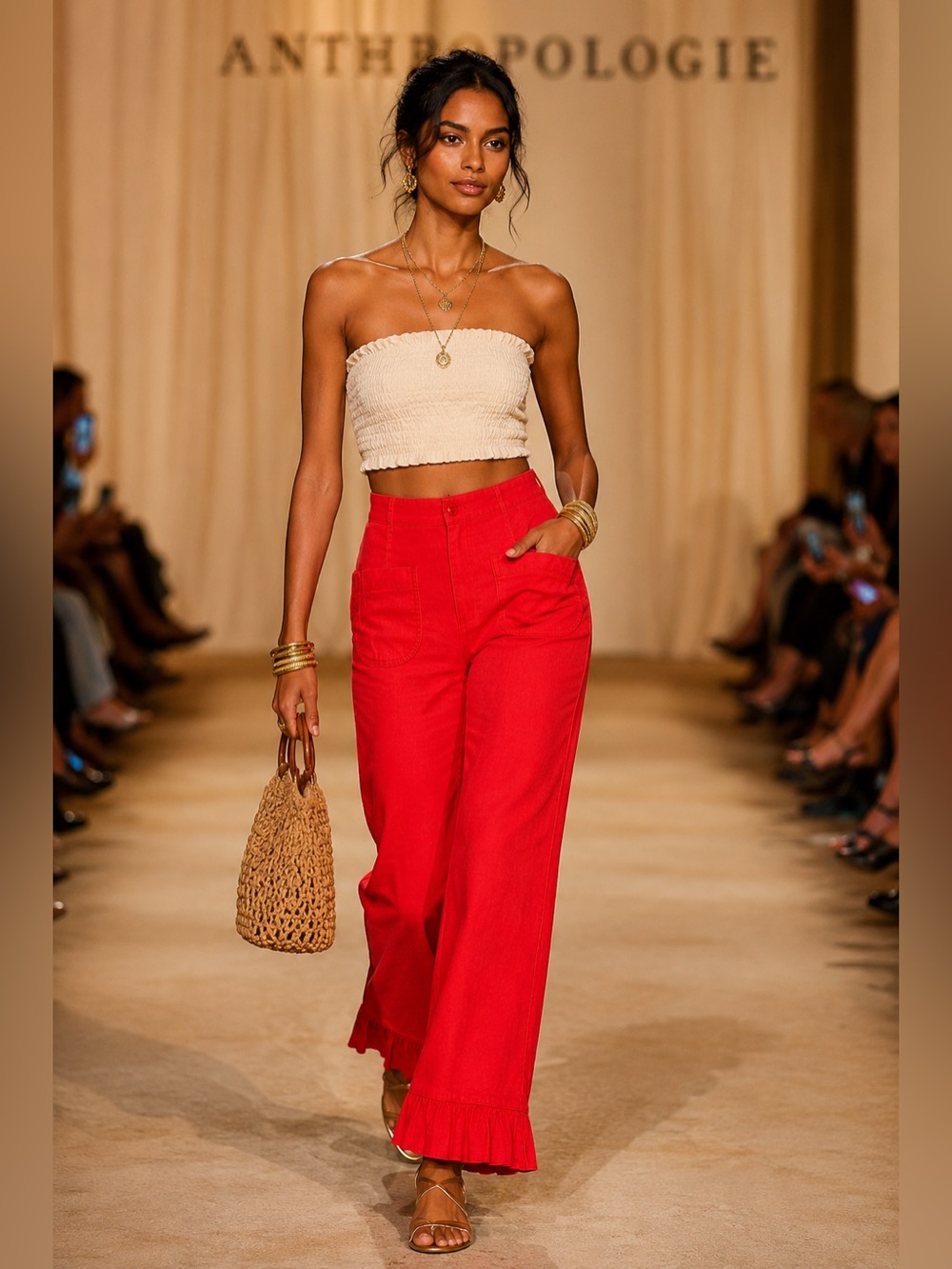 Maeve The Colette High Rise Wide Leg Crop - Bright Red
